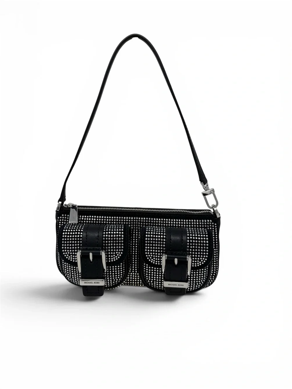 Michael Kors Zoe Black Rhinestone Suede Pochette Shoulder Bag Y2K